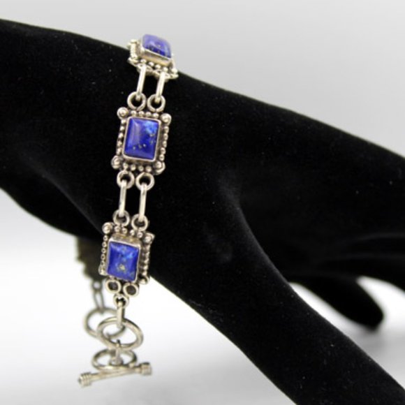 925 Lapis Lazuli Station Bracelet - 14.28 CTS - 18.9 G - Picture 1 of 12
